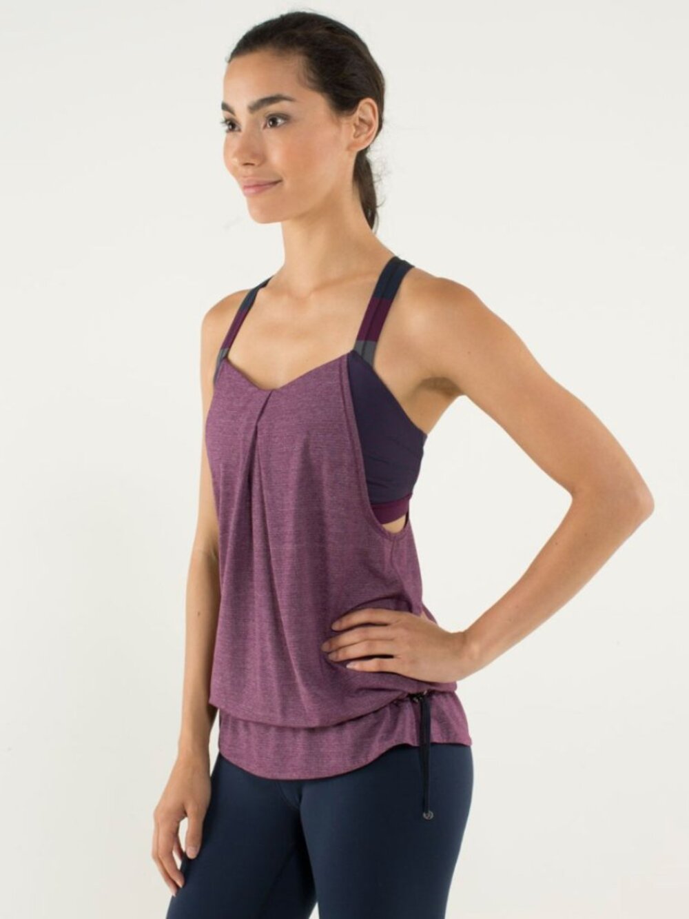 Lululemon Rest Less Tank Built in Bra - Heathered Plum / Hyper Stripe- Size 8